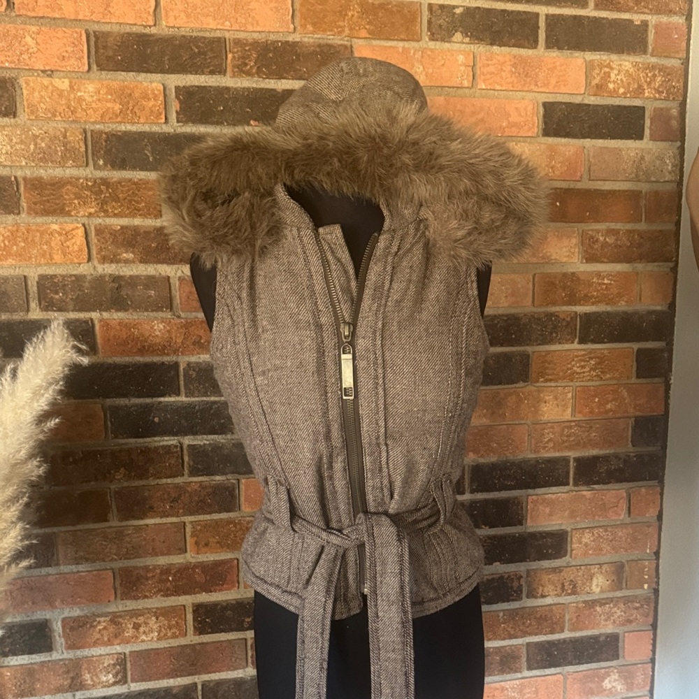 Jack by BB Dakota Tweed Faux Fur‎ Hooded Vest